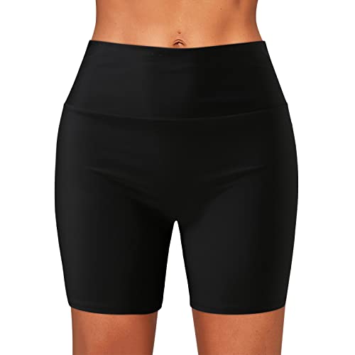 Pantalones cortos de natación para mujer, de secado rápido, cintura alta, para surf, retro, control de abdomen, cobertura completa, pantalones cortos, transpirables, para playa, adolescentes y niñas