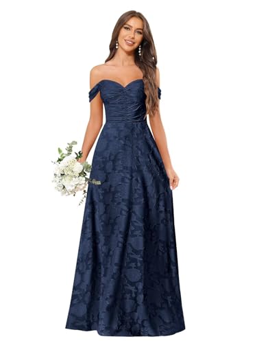 Jacquard Bridesmaid Dresses Off The Shoulder Ruched Bodice Zipper Back A Line Evening Gowns for Women Formal