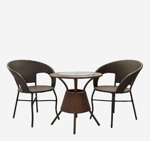 Image of PRATHAM India 2+1 Outdoor Indoor Patio Set Bistro Set Rattan Chair Patio Set Lawn Balcony Hall Outdoor Garden D 12 Chair Table Set (Chocolate Brown)