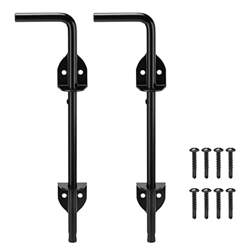 Image of HILLMASTER 12 inch Heavy Duty Cane Bolt Gate Drop Rod for Wood Fence, Steel Drop Bolts Cane Bolt Hardware for Wooden Gater and Holding Doors, Black Finish,2 Pack