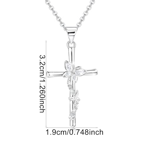 Charms Sterling Silver Trendy Cross Butterfly Pendant Necklace Dainty CZ White Gold Plated Hypoallergenic Jewelry with Silver Chain Fashion Birthday Gift for Women3