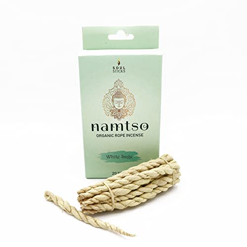 Soul Sticks Namtso Tibetan Handmade Rope Incense 20 Sticks Handrolled Himalayan Lokta Paper Incense 4 Inch (White Sage) #TOP6