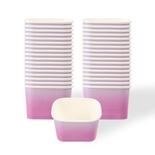 Image of Restaurantware Paper Cups 200 Count 12 Ounce Square Disposable Ice Cream Containers, Leak-Resistant Paper Dessert To Go Cups, Hot And Cold Food, Durable Purple And Blue Ombre Design