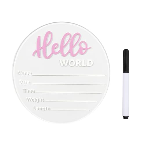 Image of Baby Announcement Sign, 5.9 Inch inchHello World inch Newborn Sign for Birth Announcement, Baby Name & Welcome Baby Board, Acrylic Newborn Announcement Sign for Hospital (Pink)