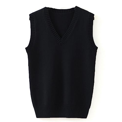 Image of Men Women Knitted Cotton V-Neck Vest JK Uniform Pullover Sleeveless Sweater School Cardigan