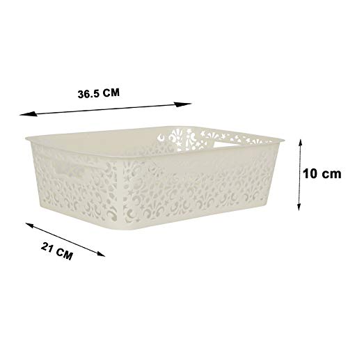 Image of Cutting Edge Essentials Medium Rectangular Plastic Storage Basket Set of 3, Multipurpose Shelf Organizer for Kitchen, Bathroom, Pantry, Cabinet & Wardrobe, Multicolor