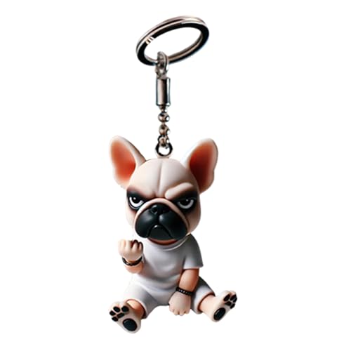 Keechchain di bulldog francese divertente, portachiavi per cani - Toys 3D francese bulldog acrilico - Accessori fatti a mano da 2,95 pollici, per ragazzi e ragazze, uomini donne