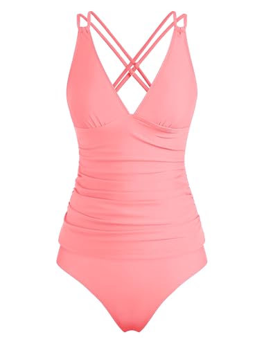 Image of ZAFUL Womens Tankini Swimsuits V Neck Push Up Swim Top Color Block Tummy Control High Waisted Bathing Suits Swim Bottom