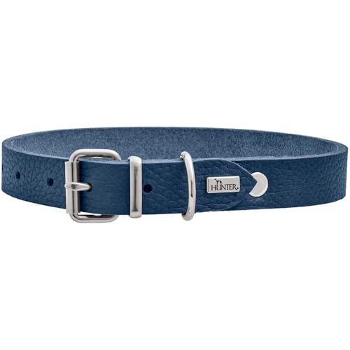 HUNTER Hundehalsband Grenada aus Leder, Farbe: Dunkelblau, handgefertigt in Deutschland, für Training und Alltag, robust, komfortabel, Schlichtes, Elegantes Design, Größe: 42, Umfang: 33-39 cm