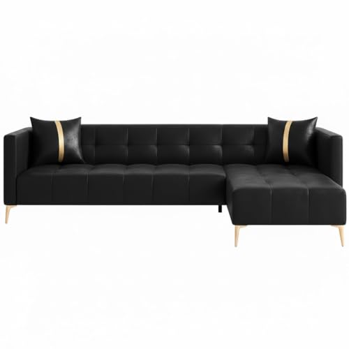 Image of FURNY Styliving 6 Seater Leatherette RHS L Shape Sofa Set (Black) Premium Finish with Comfort | Durable & Ideal for Living Room