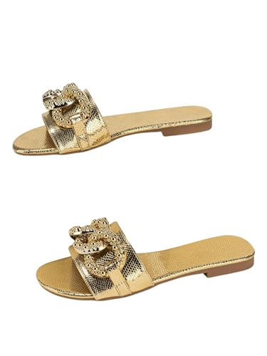 Verdusa Women's Slip On Flat Sandals Metallic Flat Summer Sandals4