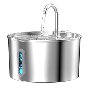 Cat Water Fountain Stainless Steel: 2.2 L Cat Fountain for Drinking – Automatic Pet Water Fountain for Cats Inside – Metal Cat Dog Water Dispenser Bowl with Faucet Water Level Window Ultra Quiet Pump