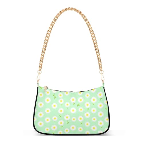 Sac à main vert sauge avec motif marguerites blanches et multipoches