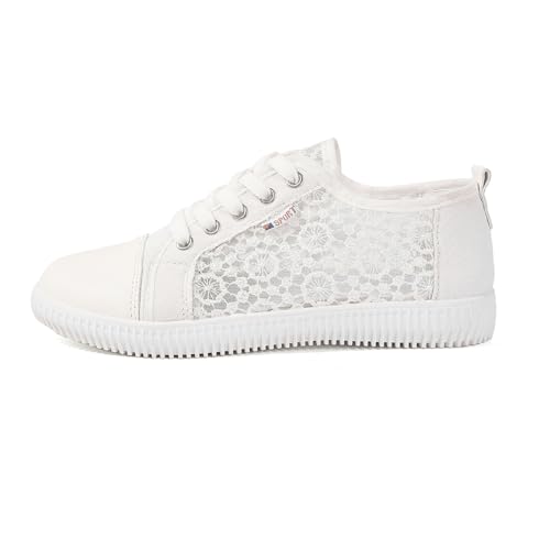 Générique Baskets pour Femme, Blanches, légères, Douces, Blanches, Décontractées, Chaussures Plates Tendance et Respirantes, avec Dentelle Brodée pour...