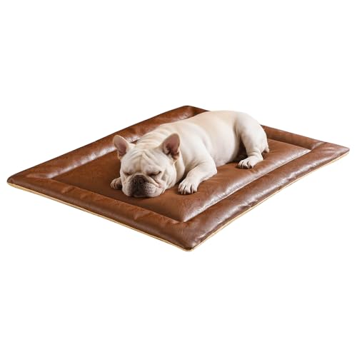 Dog Bed for Crate Puppy Beds PU Leather Crate Pad Mat for Medium Dogs Waterproof Anti-Slip Polyester...