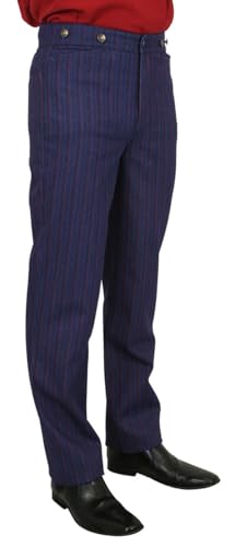 Historical Emporium Men's High Waist Dixon Striped Cotton Blend Trousers, Victorian Western Pants with Suspender Buttons2