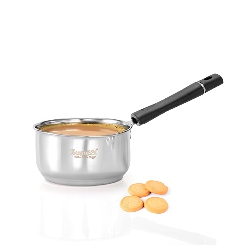 Image of Sumeet ISI Certified Stainless Steel Saucepan 1.2L, 1 Piece | Induction & Gas Stove Compatible, Mirror Finish Milk Pan, Tea Maker, Dishwasher Safe