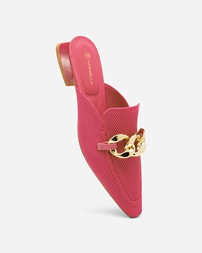 Image of NEWBELLA Mousse Fit Women Flat Mules Commute Pointed Toe Mules Flats Slip On Slides Walking Shoes Hot Pink, 7