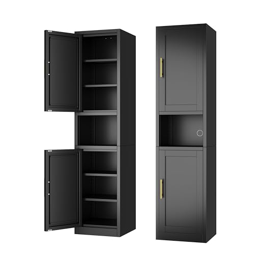 Ckzbx Tall Narrow Storage Cabinet 66.93' H Tall Bathroom Cabinet Metal Pantry Cabinets, 4 Adjustable Shelves for Kitchen, Home Office, Living Room, Dinning Room (16 inches Wide Black)