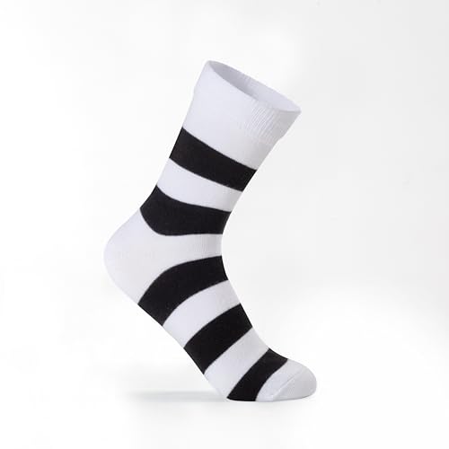 Striped Crew Socks, Cotton, 3 Pairs, Black/Gray/White3