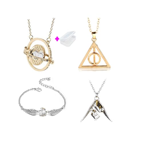 PPX Juego de 4 Collares de con Forma de Serpiente Dorada para los Fans colección de Regalos mágicos para Cosplay, joyería para Mujer y niña,con Caja Transparente