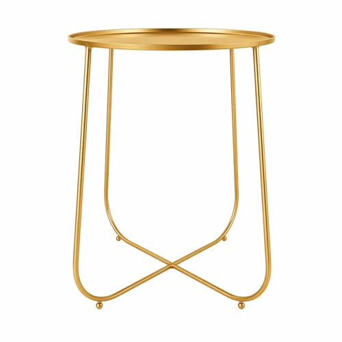Image of Metal Side Table for Living Room | End Table, Coffee Table, Bedside Table, Plant Stand for Indoor Outdoor | Round Metal Table, Sofa Side Table (Anti - Rust) |No Assembly Required | Gold
