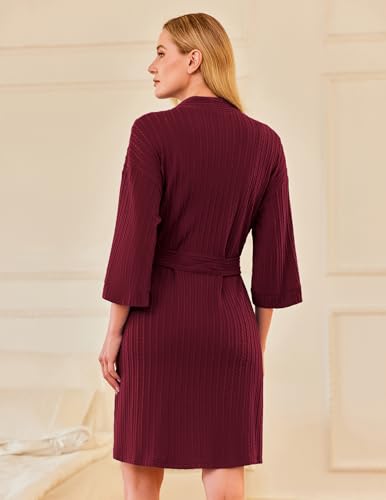 Ekouaer Waffle Robes for Women Bathrobe Lightweight Knee Length 3/4 Sleeve Knit Bath Robes Female Loungewear with Pockets2