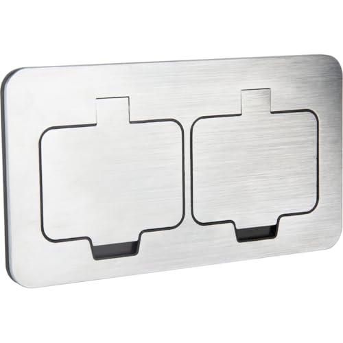 Protec - Prise de Sol Étanche Carrée Double 16A 2P+T IP55 - Métal Brossé - Ouverture Clapet 128° avec Boîte d'Encastrement Incluse - Design Élégant - 2...