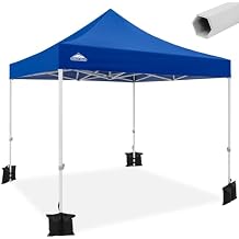 EAGLE PEAK 10x10 Heavy Duty Pop up Commercial Canopy Tent, Instant Marketplace Sun Shelter with Roller Bag and 4 Sandbags, Blue