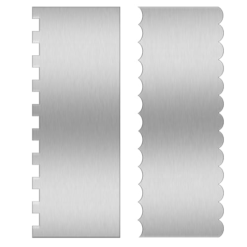 Yasdyri 9 Inch Stainless Steel Cake Scraper Set Metal Cake Scraper Large Double Sided Patterned Stripe Edge Scraper Smoother, Cake Smoother Scraper for Mousse, Cream Cake Decoration (2 PCS)
