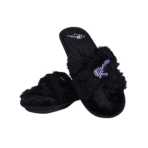 Image of FOCO Womens NFL Team Script Wordmark Fuzzy Cross Slide Slippers