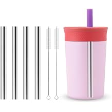 Metal Straw Replacement Compatible With Owala Kids Tumbler Cup 12oz & 15oz, Stainless Steel Straws for Owala Kids Water Bottle Accessories, With 2 Straw Cleaner, Reusable - 4Pcs