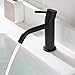 EZANDA Brass Single Handle Bathroom Faucet with Pop-up Sink Drain Assembly & Faucet Supply Lines, Matte Black, 1431104