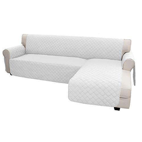 Image of Easy-Going Polyester L Shape Sofa Slipcover - Sectional Couch Cover for Chaise Lounge - Reversible Furniture Protector for Pets, Kids, Children, Dogs, Cats (Small, White /White)