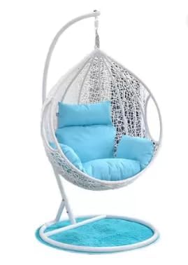 Image of Single Seater Swing Chair with Stand for Adult||Indoor|| Balcony ||Garden || Patio|| Living Outdoor ||Furniture(Do-It-Yourself)(White Sky Blue)