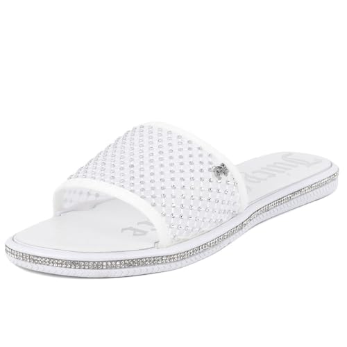 Image of Juicy Couture Women's Slide Sandals - Glitter Bling Open Toe Sparkle Flats - Dressy Summer Casual Footwear