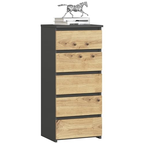 AKORD | Commode | Tiroirs | Tiroirs roulants | Fonctionnel | Idéal en Set | Robuste | Design Universel | Graphite Gris/Chêne Artisan