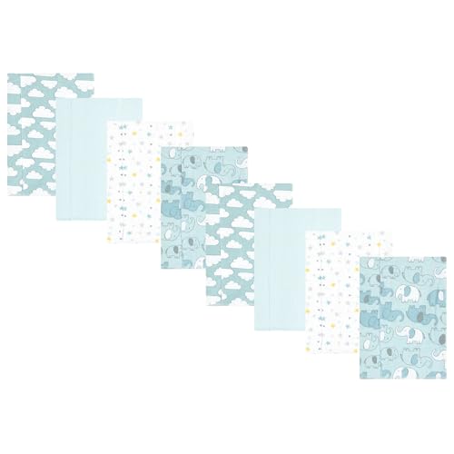 Image of Hudson Baby Cotton Poly Flannel Burp Cloths Multipack, Boy New Elephant 8-Pack, One Size