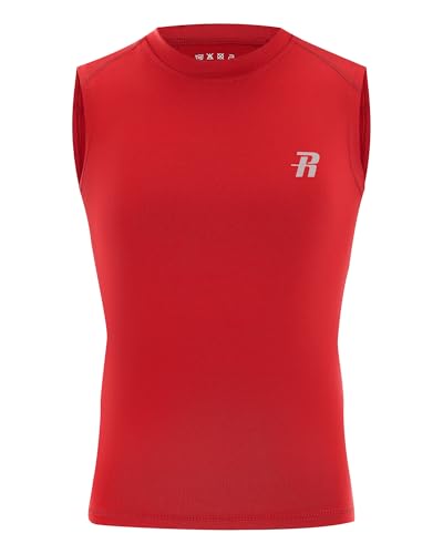 Runhit Boys Compression Shirt Sleeveless Kids Athletic Tank Tops Youth Quick Dry Undershirt for Basketball Red XL