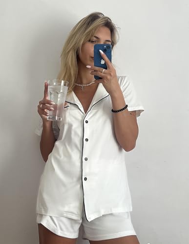 Image of Ekouaer Pajamas Set for Women Short Sleeve Sleepwear Button Down Pjs Soft 2 Piece Lounge Sets XS-XXXL