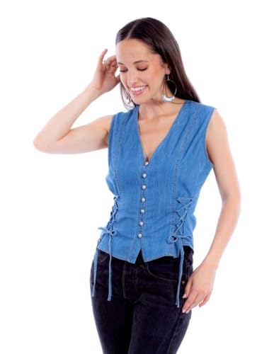 Scully Womens Lace Up Ties Blue Cotton Denim Vest