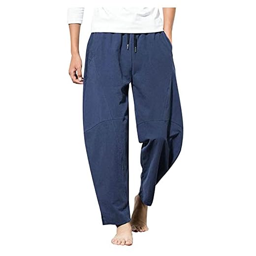 Ni_ka Pantalon Homme Grande Taille LéGer Et Confortable en Coton Et Lin De Couleur Unie Ample DéContracté Pantalons Large avec Lacets Noir 5XL