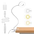 iZELL Reading Light, USB Clamp Lamp for Child Reading Book in Bed at Night, LED Small Desk Lamp with Adjustable Gooseneck Clip on Beside Table for Studying Working Drafting Sewing - 15.8‘’ White