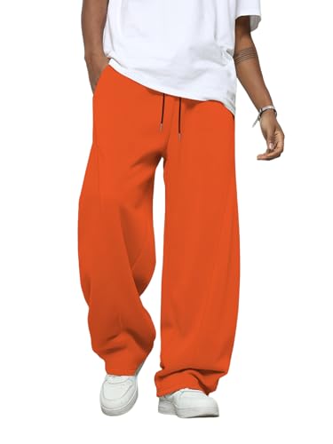 SHENHE Mens Wide Leg Loose Sweatpants Open Bottom Drawstring Workout Gym Baggy Pants Orange Medium