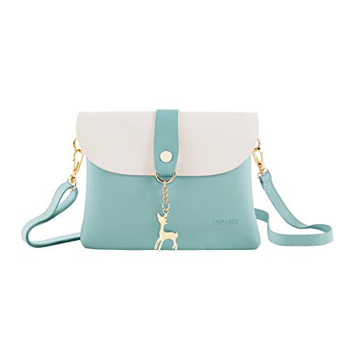 AISPARKY Kleine Crossbody-Geldbörse mit Anhänger, PU-Leder, Umhängetasche, Handytasche, Handtasche für Mädchen, aqua blue Cover