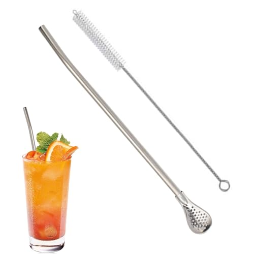 Cuchara de paja – Cuchara filtrada | Cuchara de paja de metal reutilizable | Pajitas de acero inoxidable | Pajitas reutilizables multifuncionales perfectas para amantes del café, sopa, té y bebidas