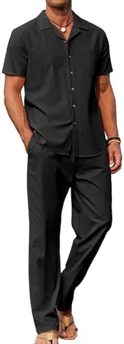 COOFANDY Men 2 Piece Linen Outfit Beach ...