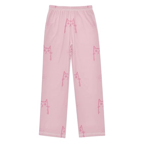 Cute Draw Cats Boys Pants Boys Athletic Pants Long Pant for Boy with Pockets Wide-Leg Size 6-14Y