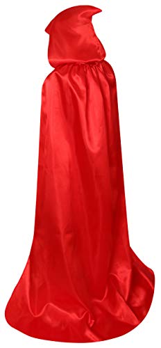 BIGXIAN Extra Long Hooded Satin Cloak, Halloween Christmas Fancy Cape Various Colors (Red)