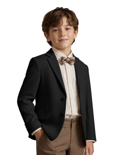 Black Suit Jacket for Boys Retro Herringbone Tweed Blazer Boys Wedding Outfit Kids Blazer Boy Wool Coat Black 6